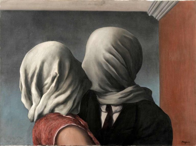 Representação do quadro Os Amantes de René Magritte